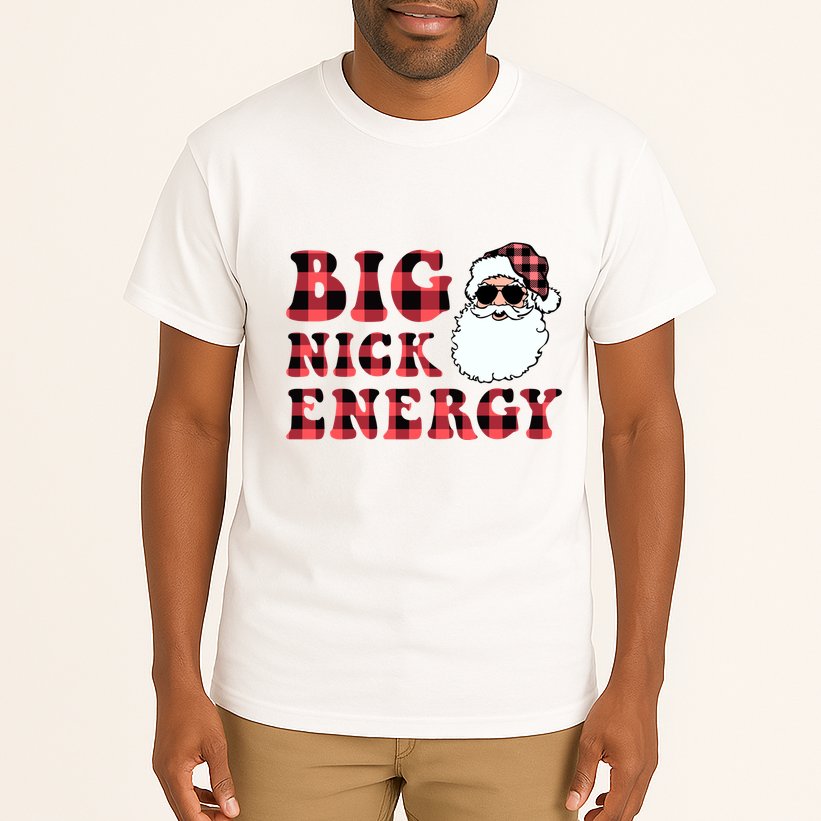 Plaid Big Nick Energy Santa Claus Funny Christmas Tall T-Shirt