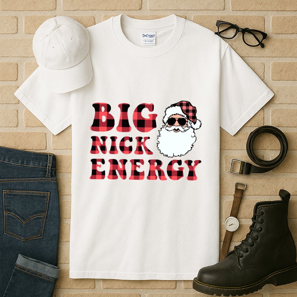 Plaid Big Nick Energy Santa Claus Funny Christmas Tall T-Shirt