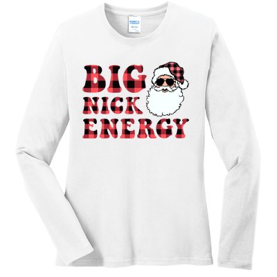 Plaid Big Nick Energy Santa Claus Funny Christmas Ladies Long Sleeve Shirt