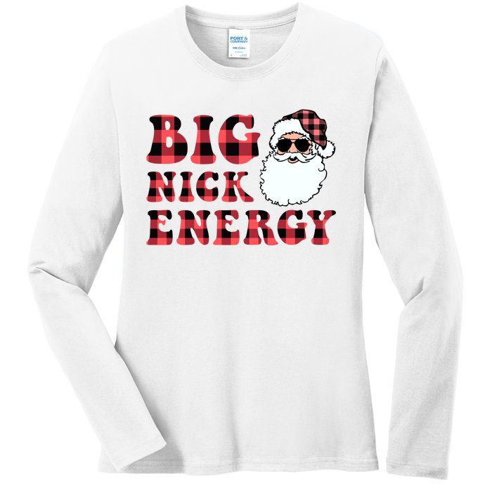 Plaid Big Nick Energy Santa Claus Funny Christmas Ladies Long Sleeve Shirt