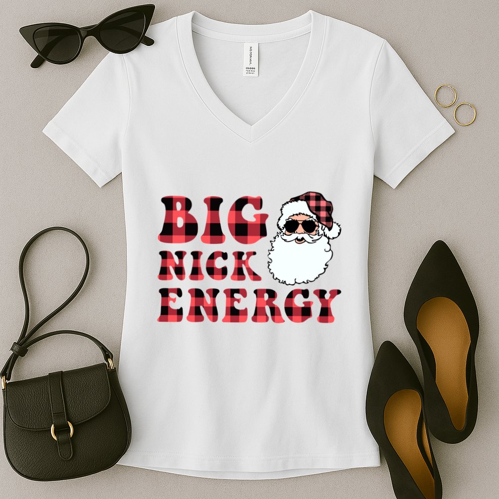 Plaid Big Nick Energy Santa Claus Funny Christmas Women's V-Neck T-Shirt
