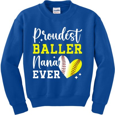 Proudest Baller Nana Ever Softball Baseball Nana Grandma Cool Gift Kids Sweatshirt