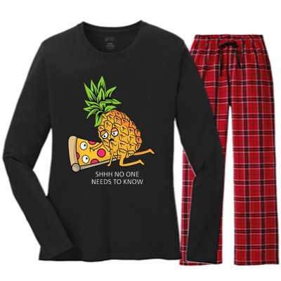 Pineapple Belongs On Pizza Lover Funny Food Pun Women's Long Sleeve Flannel Pajama Set 