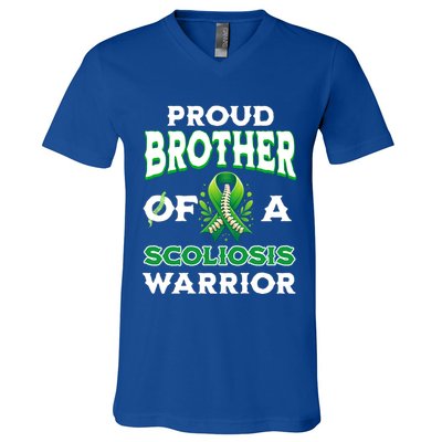 Proud Brother Of A Scoliosis Warrior Awareness Cute Gift V-Neck T-Shirt