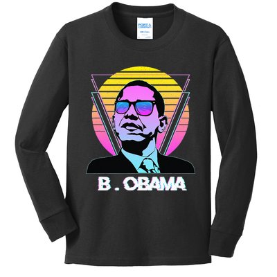 President Barack Obama Vintage Retro Vaporwave Sunglasses Kids Long Sleeve Shirt