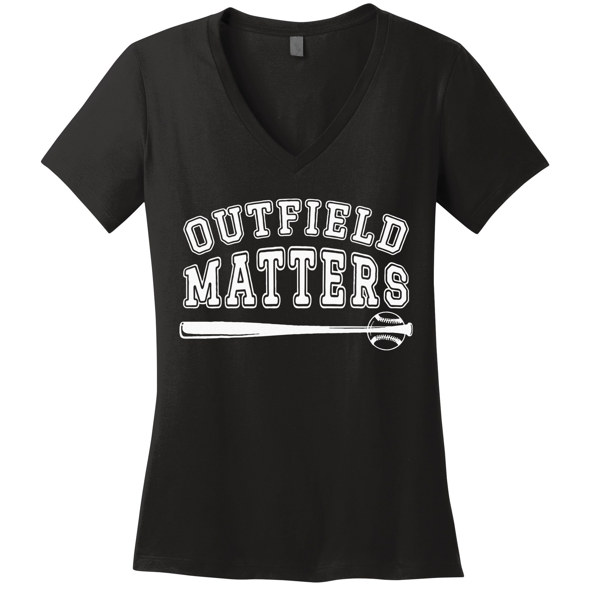 Playing Baseball Outfield Matters Baseball Outfields Funny Women's V-Neck T-Shirt