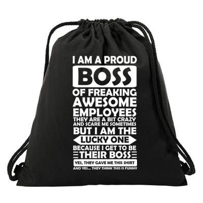 Proud Boss Of Freaking Awesome Employees Funny Gift Drawstring Bag