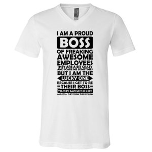 Proud Boss Of Freaking Awesome Employees Funny Gift V-Neck T-Shirt