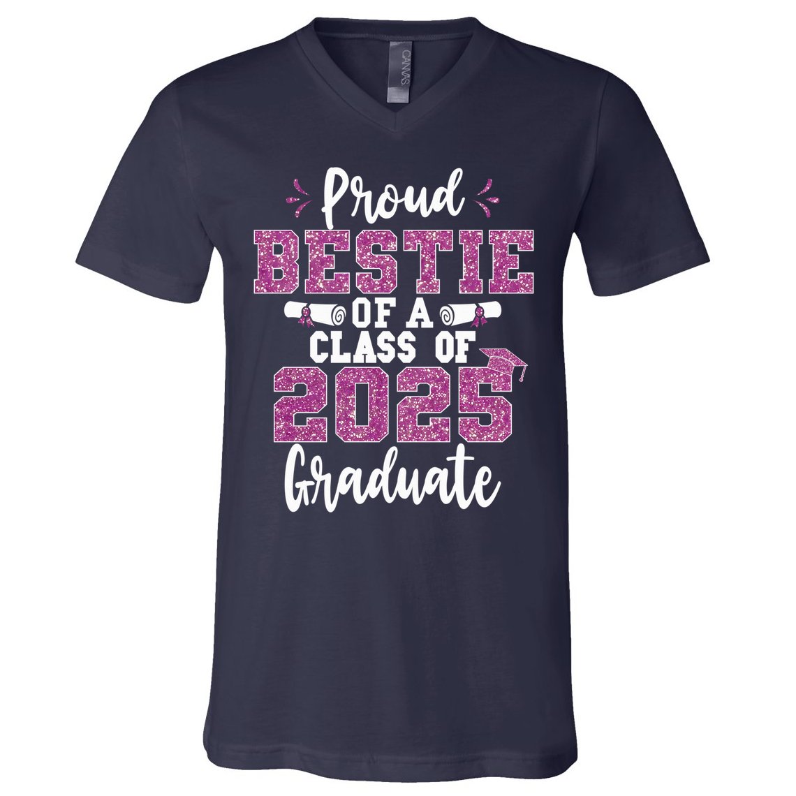 Proud Bestie Of A Class Of 2025 Graduate Senior Graduation V-Neck T-Shirt