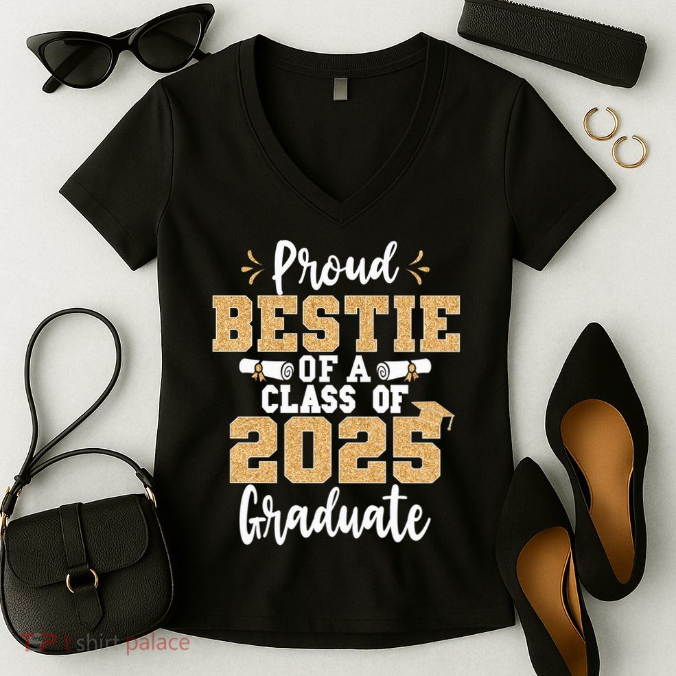 Proud Bestie Of A Class Of 2025 Graduate Senior Graduation Women's V-Neck T-Shirt