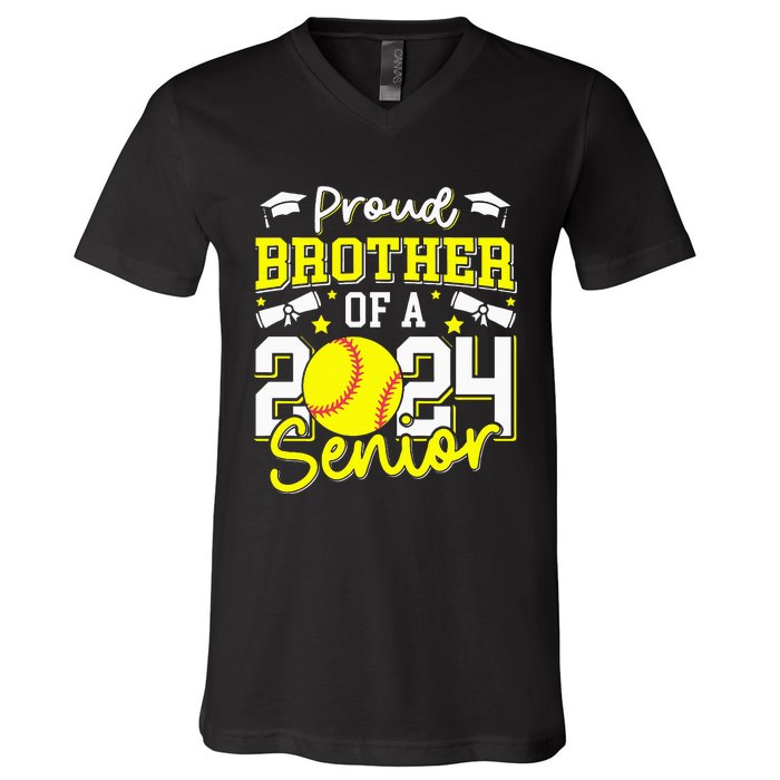 Proud Brother Of A 2024 Senior Brother Class 2024 Softball V-Neck T-Shirt