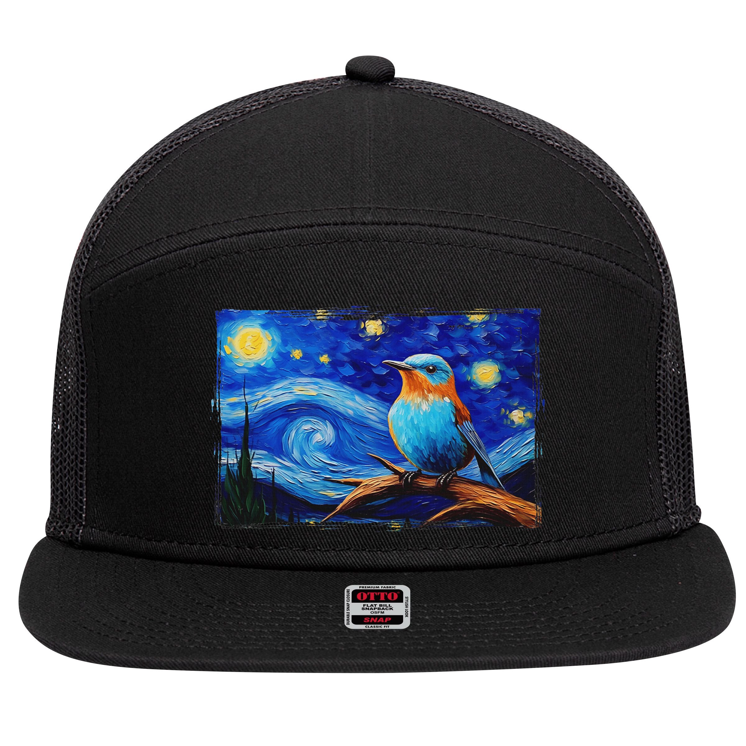 Patience Bluebird Of Happiness Blue Bird Eastern Bluebird 7 Panel Mesh Trucker Snapback Hat