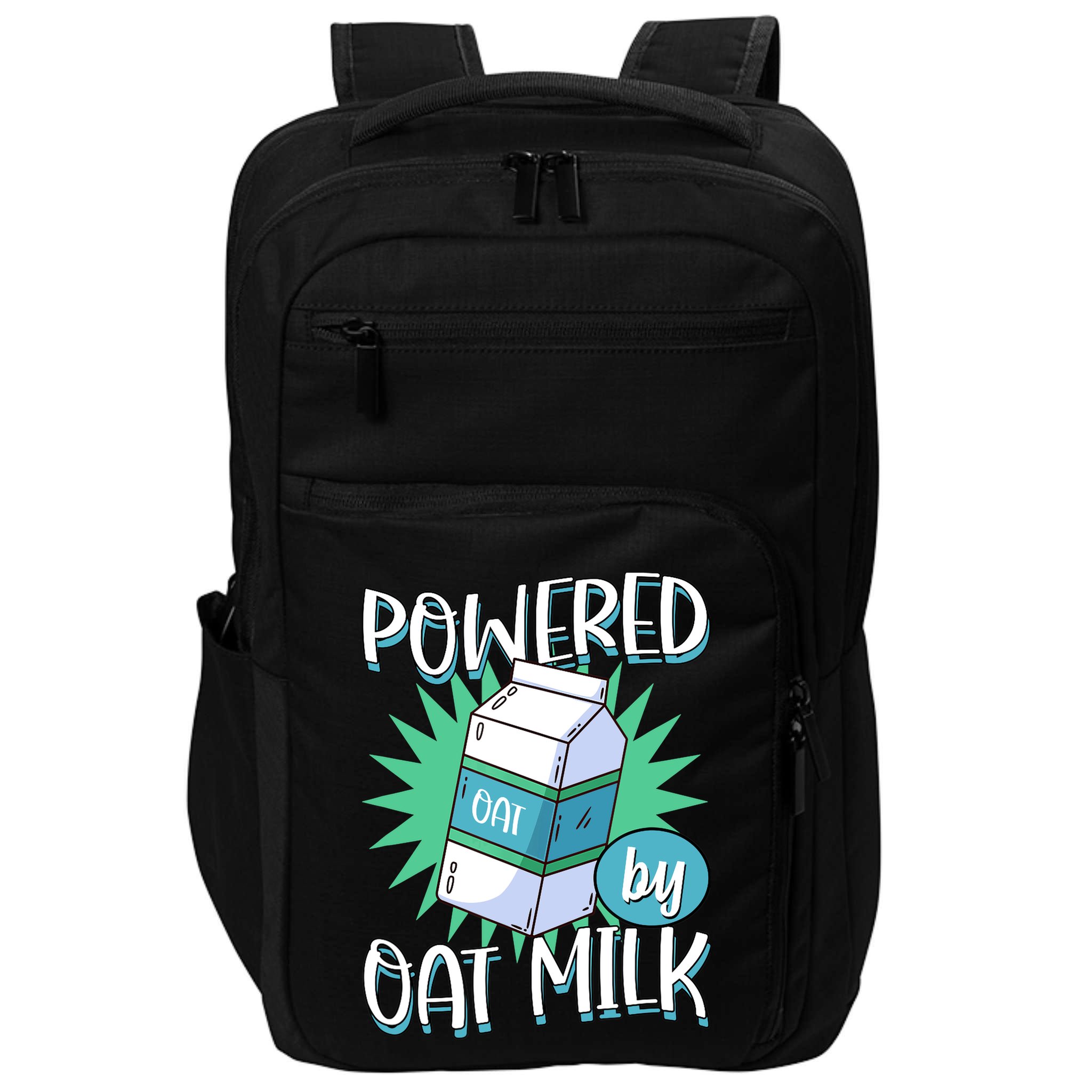 Powered By Oat Milk Cute Vegan Plant Based Cook Barista Impact Tech Backpack