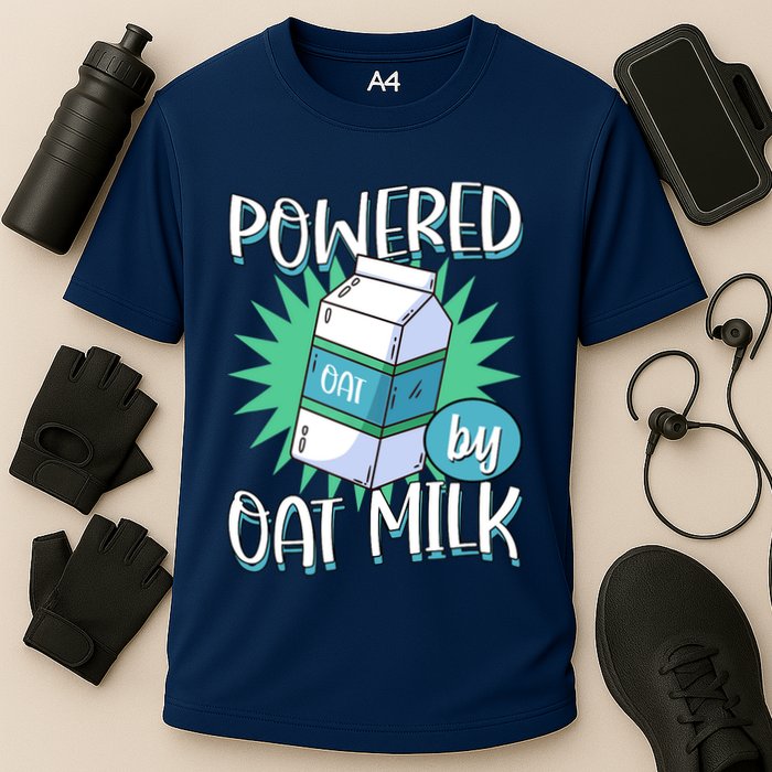 Powered By Oat Milk Cute Vegan Plant Based Cook Barista Cooling Performance Crew T-Shirt
