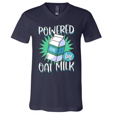 Powered By Oat Milk Cute Vegan Plant Based Cook Barista V-Neck T-Shirt