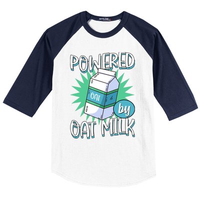 Powered By Oat Milk Cute Vegan Plant Based Cook Barista Baseball Sleeve Shirt