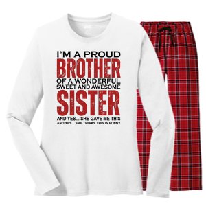 Proud Brother Of A Wonderful Sweet Awesome Sister Funny Gift Women's Long Sleeve Flannel Pajama Set 