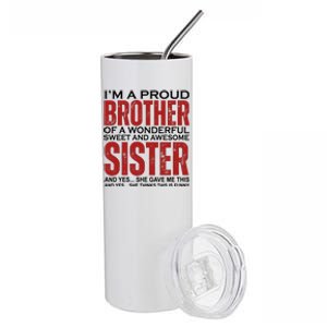 Proud Brother Of A Wonderful Sweet Awesome Sister Funny Gift Stainless Steel Tumbler