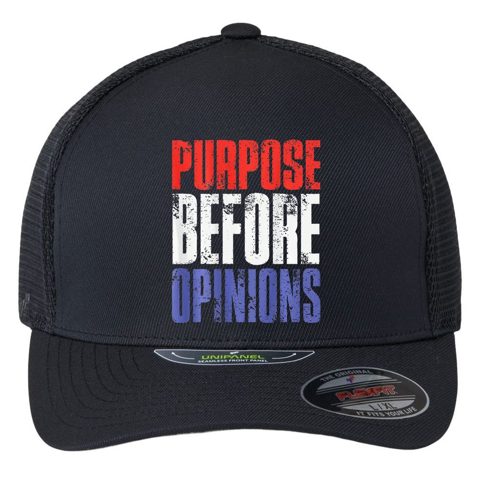 Purpose Before Opinions Austin Theory Live Flexfit Unipanel Trucker Cap