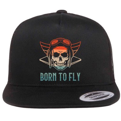 Pilot Born O Fly Airplane Plane Aviator Airport Pilots Flatbill Hat