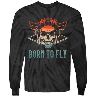 Pilot Born O Fly Airplane Plane Aviator Airport Pilots Tie-Dye Long Sleeve Shirt