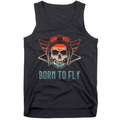 Pilot Born O Fly Airplane Plane Aviator Airport Pilots Tank Top