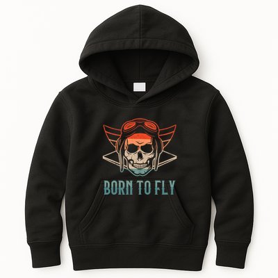 Pilot Born O Fly Airplane Plane Aviator Airport Pilots Kids Hoodie