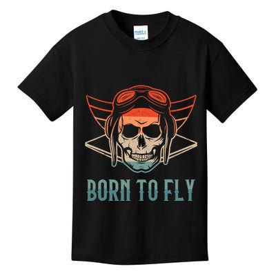 Pilot Born O Fly Airplane Plane Aviator Airport Pilots Kids T-Shirt