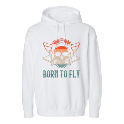 Pilot Born O Fly Airplane Plane Aviator Airport Pilots Garment-Dyed Fleece Hoodie