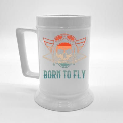 Pilot Born O Fly Airplane Plane Aviator Airport Pilots Beer Stein