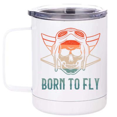 Pilot Born O Fly Airplane Plane Aviator Airport Pilots 12 oz Stainless Steel Tumbler Cup