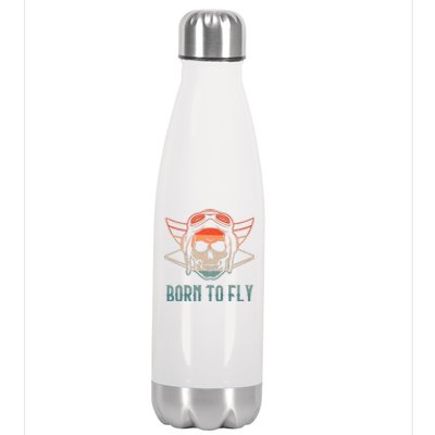 Pilot Born O Fly Airplane Plane Aviator Airport Pilots Stainless Steel Insulated Water Bottle