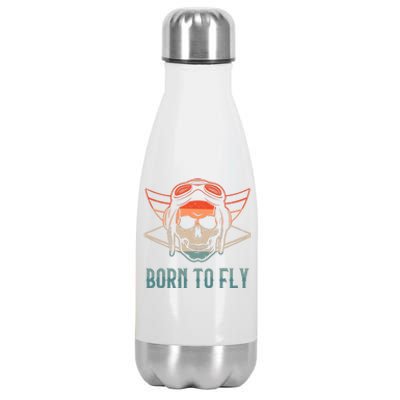 Pilot Born O Fly Airplane Plane Aviator Airport Pilots Stainless Steel Insulated Water Bottle