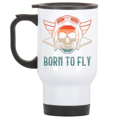 Pilot Born O Fly Airplane Plane Aviator Airport Pilots Stainless Steel Travel Mug