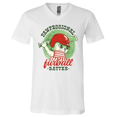 Professional Baseball Player Cat Cute V-Neck T-Shirt