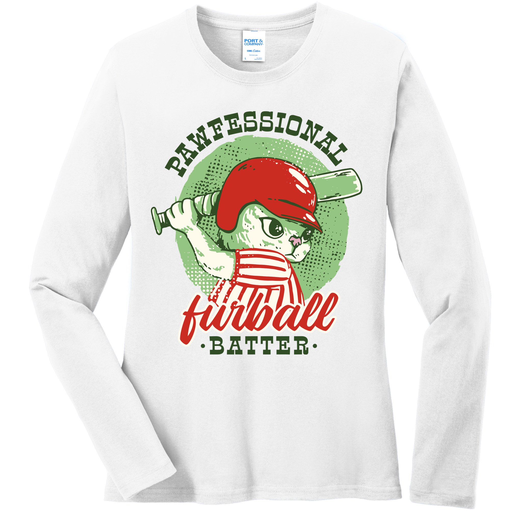 Professional Baseball Player Cat Cute Ladies Long Sleeve Shirt
