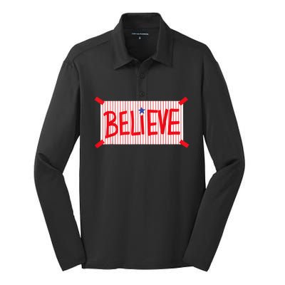 P.H.I.L.L.Y Believe Philadelphia Baseball Player Silk Touch Performance Long Sleeve Polo