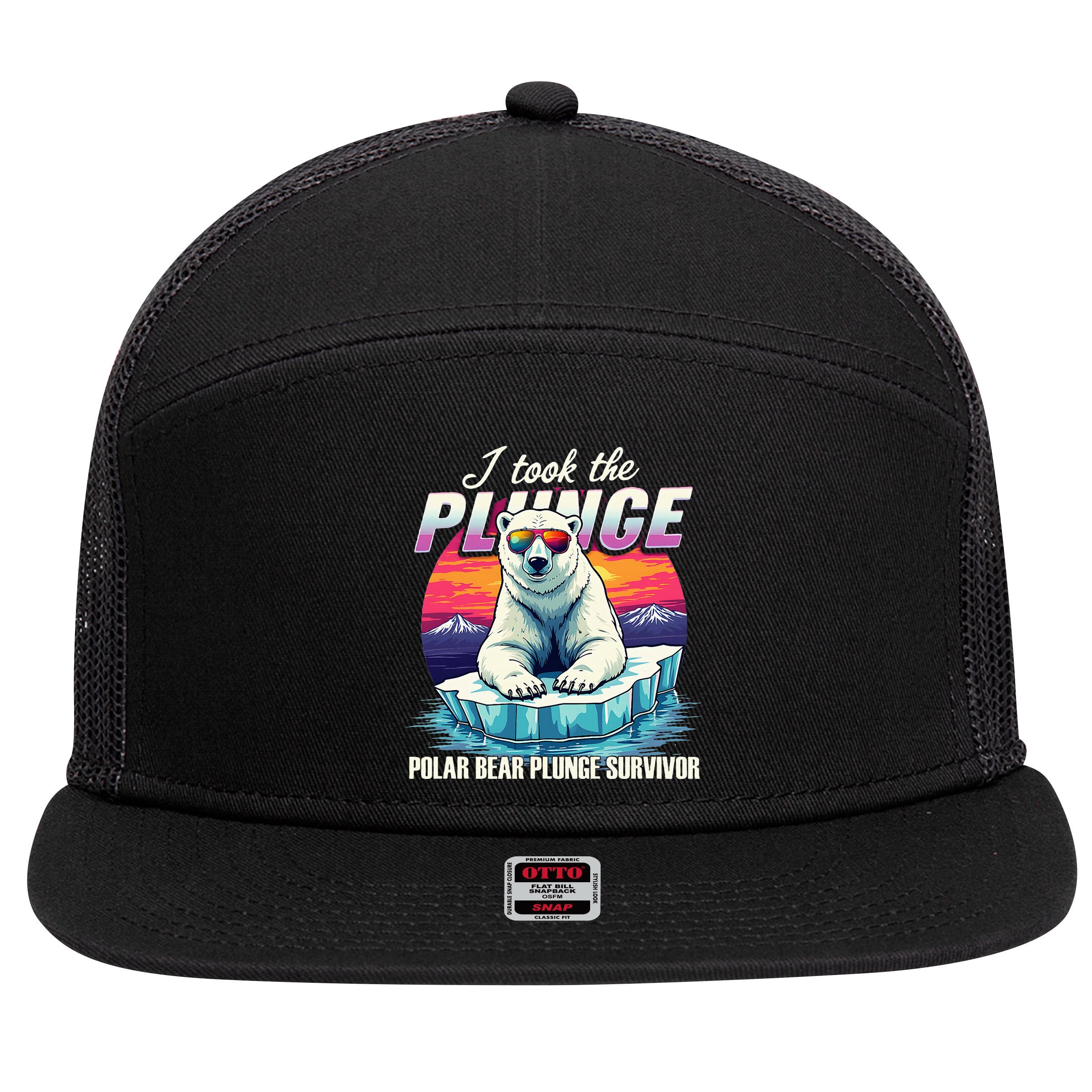 Polar Bear Plunge Survivor Fun Winter Adventurers Apparel 7 Panel Mesh Trucker Snapback Hat