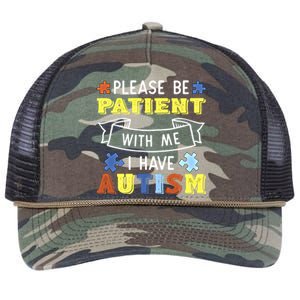 Please Be Patient With Me I Have Autism Awareness Acceptance Gift Retro Rope Trucker Hat Cap