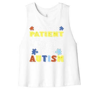 Please Be Patient With Me I Have Autism Awareness Acceptance Gift Women's Racerback Cropped Tank