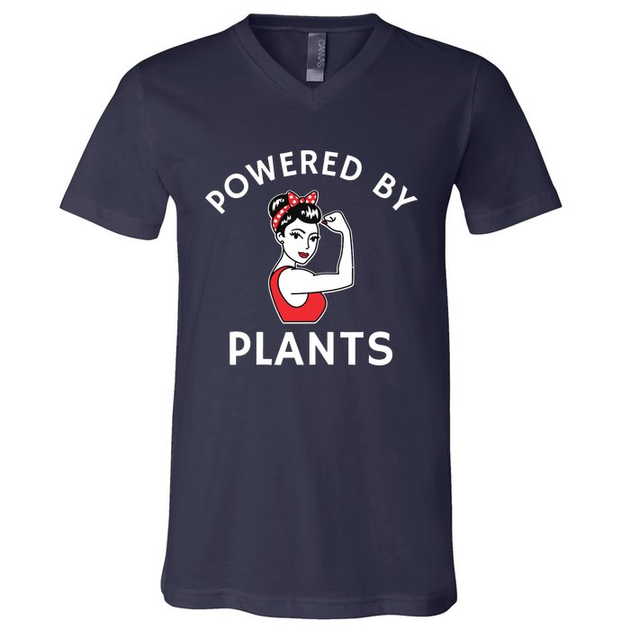 Powered By Plants Retro Womens Vegan Fitness V-Neck T-Shirt