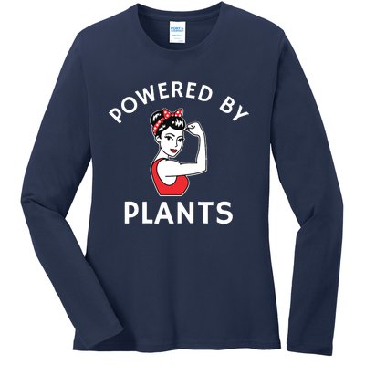 Powered By Plants Retro Womens Vegan Fitness Ladies Long Sleeve Shirt