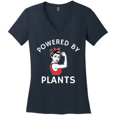 Powered By Plants Retro Womens Vegan Fitness Women's V-Neck T-Shirt