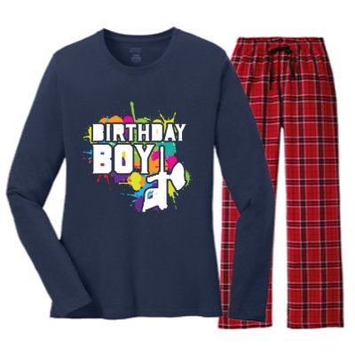 Paintball Birthday Party Theme Women's Long Sleeve Flannel Pajama Set 