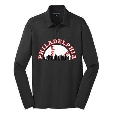 Philadelphia Baseball Philadelphia Cityscape Skyline Silk Touch Performance Long Sleeve Polo