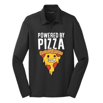 Powered By Pizza Funny Pizza Silk Touch Performance Long Sleeve Polo