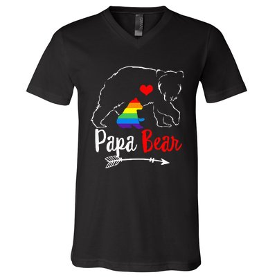 Papa Bear Proud Dad Daddy Ally LGBTQ Rainbow Flag Human V-Neck T-Shirt