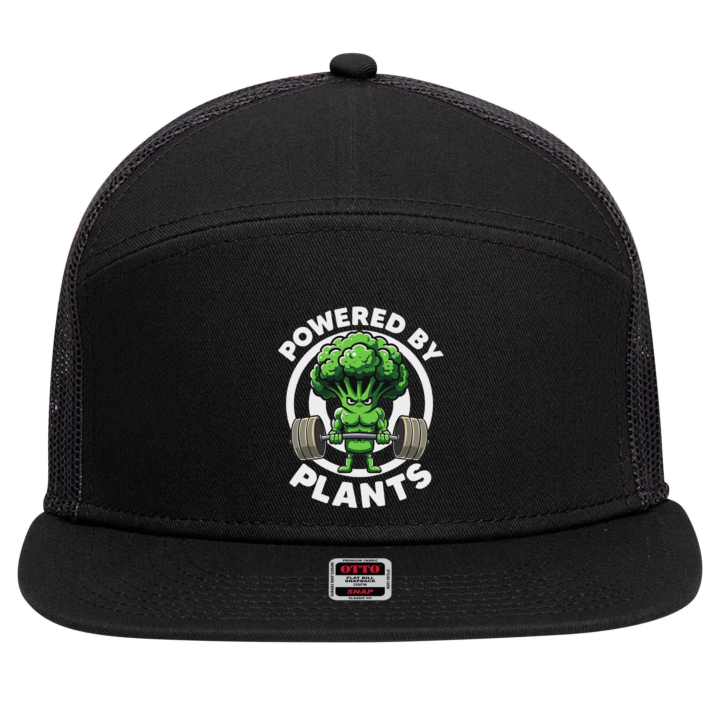 Powered By Plants Vegan Athlete Vegan Gym Vegan Bodybuilding 7 Panel Mesh Trucker Snapback Hat