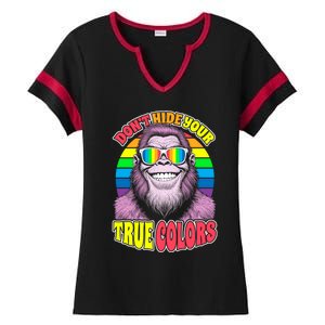 Pride Bigfoot Pink DonT Hide Your True Colors Rainbow Great Gift Ladies Halftime Notch Neck Tee