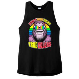 Pride Bigfoot Pink DonT Hide Your True Colors Rainbow Great Gift Ladies PosiCharge Tri-Blend Wicking Tank